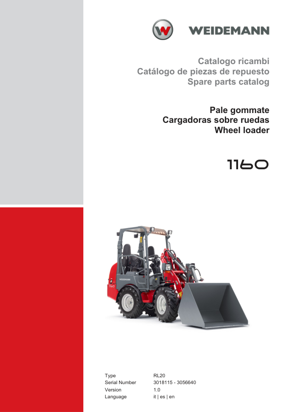 Weidemann 1160 Wheel Loader Parts Catalog SN 3018115-3056640 v1.0 IT ES EN - Image 2