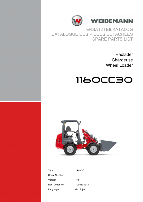 Weidemann 1160CC30 Wheel Loader Parts Catalog v1.0 DE FR EN - Image 2