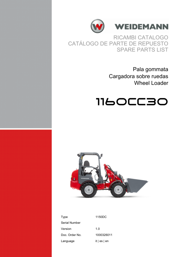 Weidemann 1160CC30 Wheel Loader Parts Catalog v1.0 IT ES EN - Image 2