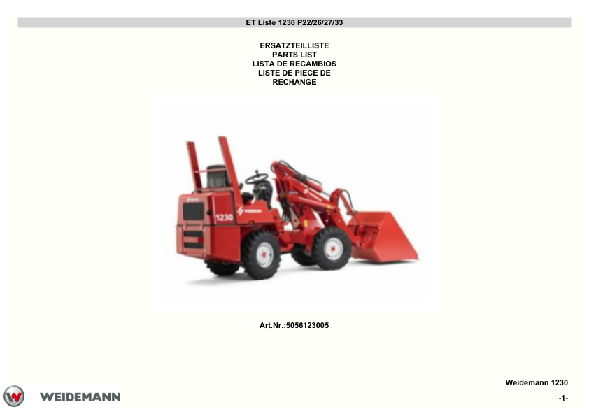 Weidemann 1230 P22 P26 P27 P33 Wheel Loader Parts Catalog - Image 2