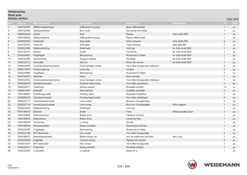 Weidemann 1230CX30 Wheel Loader Parts Catalog DE EN FR - Image 11