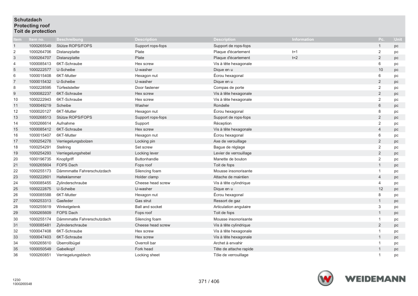 Weidemann 1230CX30 Wheel Loader Parts Catalog DE EN FR - Image 15