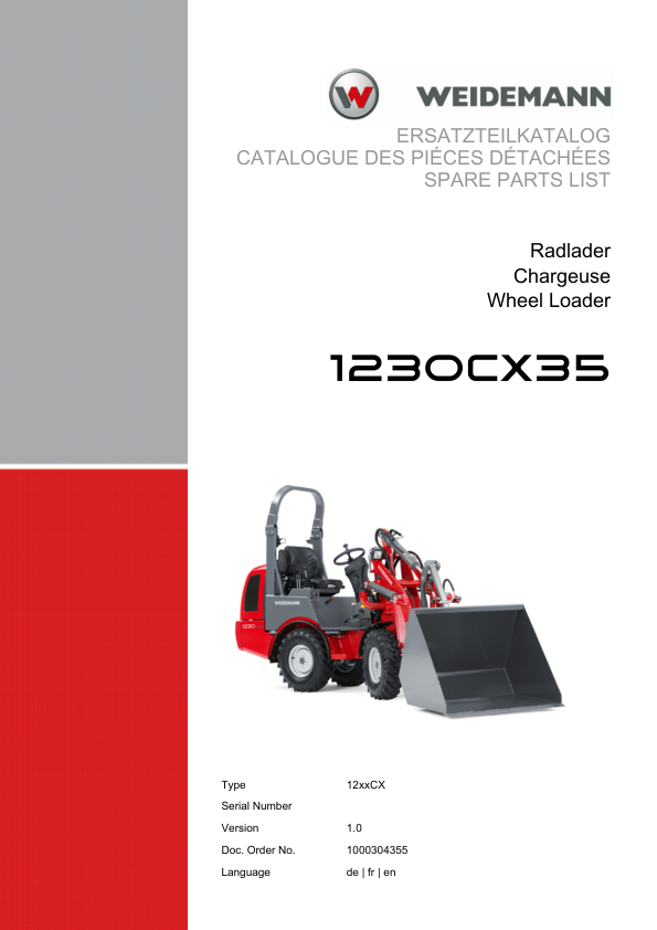 Weidemann 1230CX35 Wheel Loader Parts Catalog v1.0 DE FR EN - Image 2