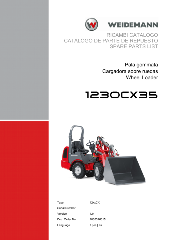 Weidemann 1230CX35 Wheel Loader Parts Catalog v1.0 IT ES EN 10000326015 - Image 2