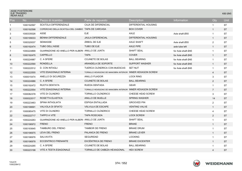 Weidemann 1230CX35 Wheel Loader Parts Catalog v1.0 IT ES EN 10000326015 - Image 11