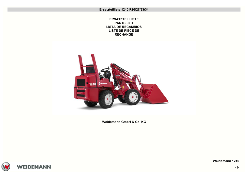 Weidemann 1240 P26 P27 P33 P34 Wheel Loader Parts Catalog - Image 2