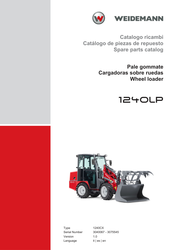 Weidemann 1240LP Wheel Loader Parts Catalog SN 3040067-3075545 v1.0 IT ES EN - Image 2