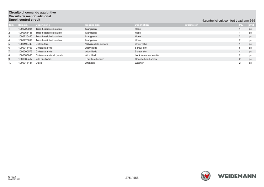 Weidemann 1240LP Wheel Loader Parts Catalog SN 3040067-3075545 v1.0 IT ES EN - Image 14