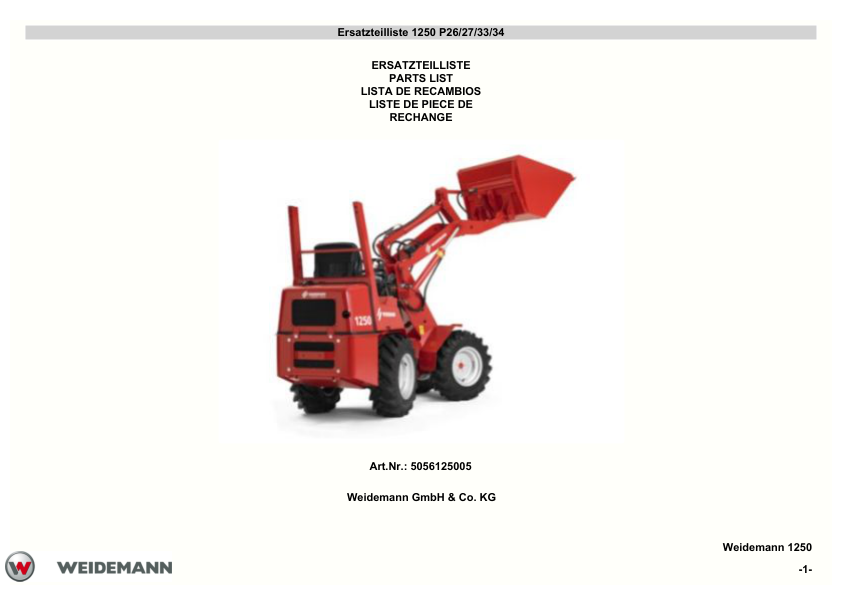 Weidemann 1250 P26 P27 P33 P34 Wheel Loader Parts Catalog - Image 2