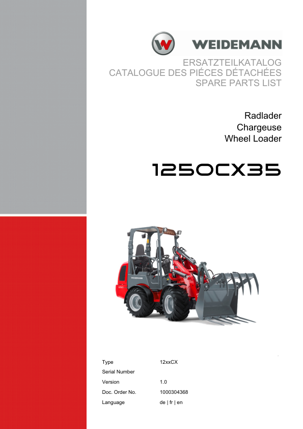 Weidemann 1250CX35 Wheel Loader Parts Catalog v1.0 DE FR EN - Image 2
