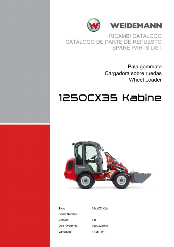 Weidemann 1250CX35 Wheel Loader Parts Catalog v1.0 IT ES EN 10000326019 - Image 2