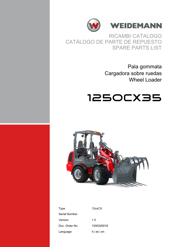Weidemann 1250CX35 Wheel Loader Parts Catalog v1.0 IT ES EN - Image 2