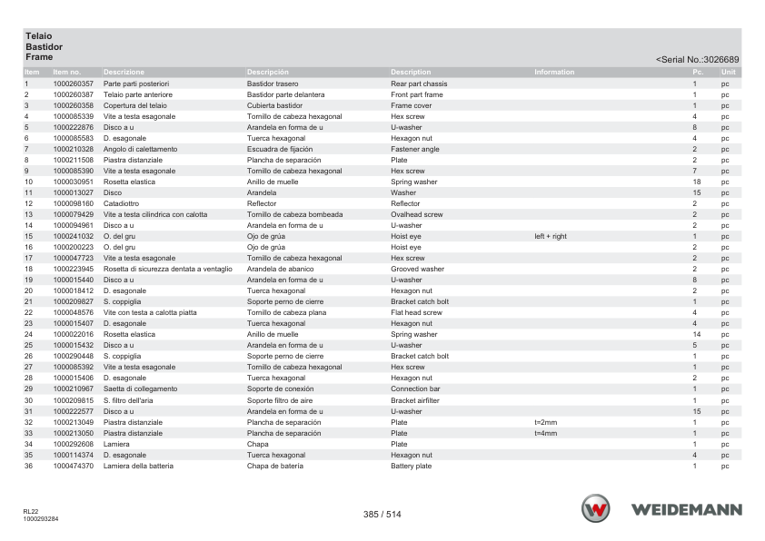 Weidemann 1260 Wheel Loader Parts Catalog v1.0 IT ES EN 2023 - Image 14