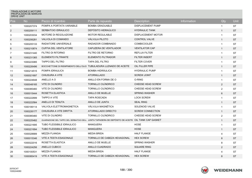 Weidemann 2070CX50 Telescopic Loader Parts Catalog v1.0 IT ES EN - Image 7