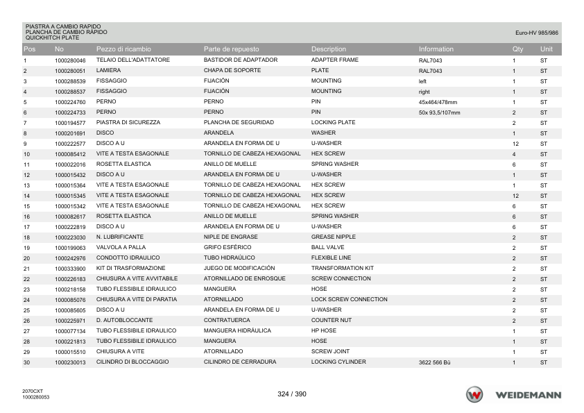 Weidemann 2070CX50 Telescopic Loader Parts Catalog v1.0 IT ES EN - Image 10