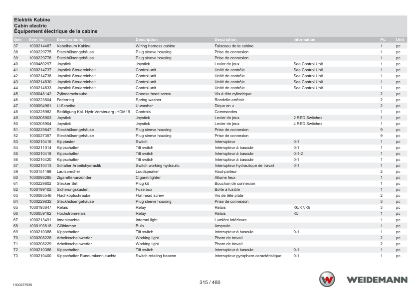 Weidemann 2070CX50 Wheel Loader Parts Catalog SN 06.2008- DE EN FR - Image 9