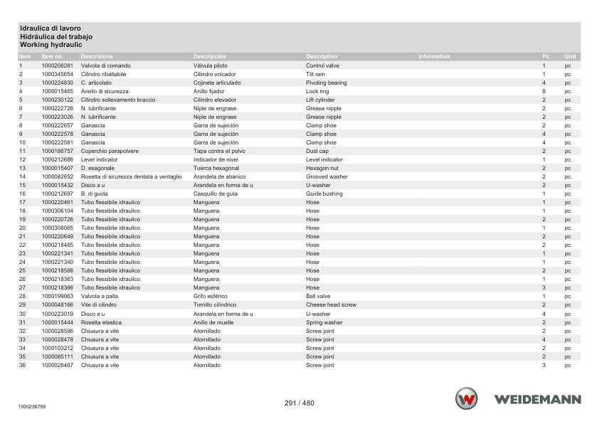 Weidemann 2070CX50 Wheel Loader Parts Catalog SN 06.2008- IT ES FR - Image 10