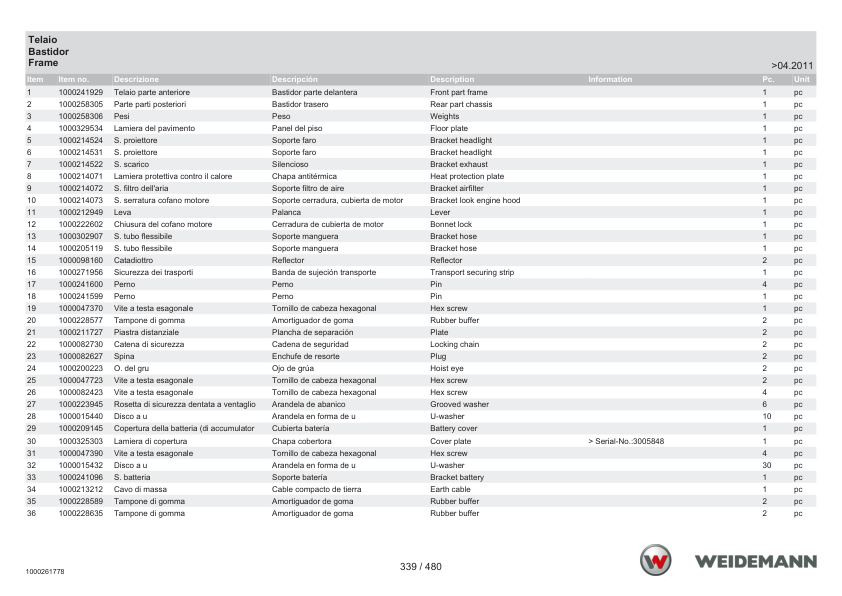 Weidemann 2070CX50 Wheel Loader Parts Catalog SN 06.2008- IT ES FR - Image 12