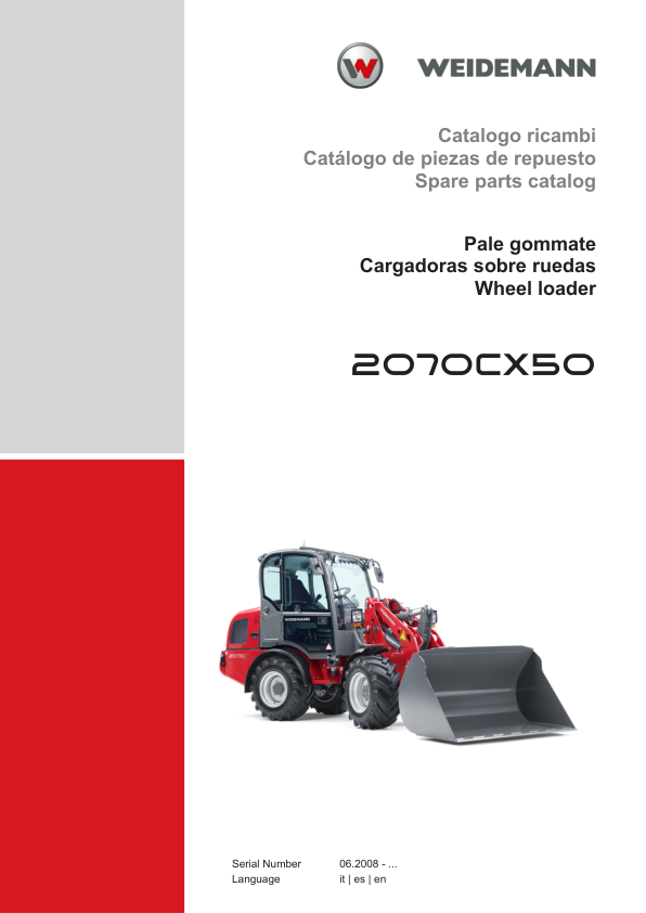 Weidemann 2070CX50 Wheel Loader Parts Catalog SN 06.2008- IT ES FR - Image 2