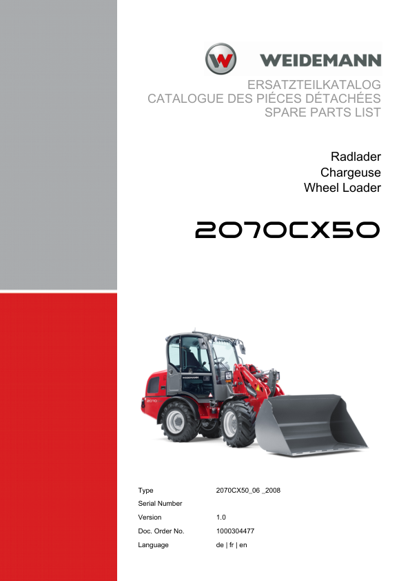Weidemann 2070CX50 Wheel Loader Parts Catalog v1.0 DE FR EN - Image 2