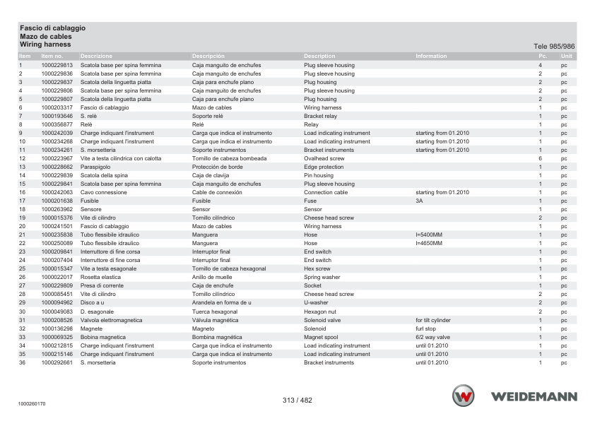 Weidemann 2070CX50LP T Telescopic Loader Parts Catalog SN -05.2008 IT ES EN - Image 8