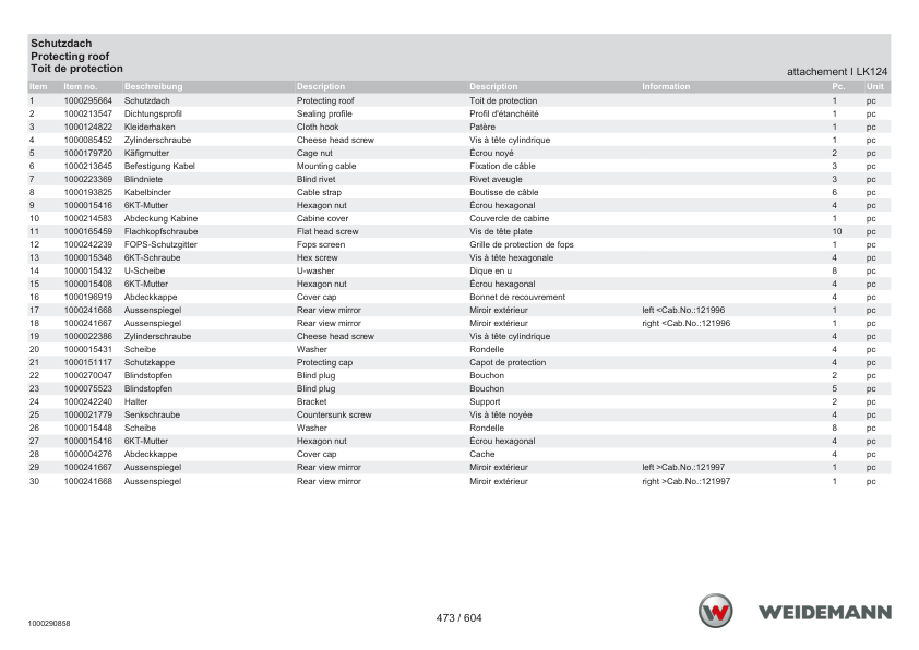Weidemann 2070CX50LP T Telescopic Loader Parts Catalog SN 06.2008- DE EN FR - Image 10