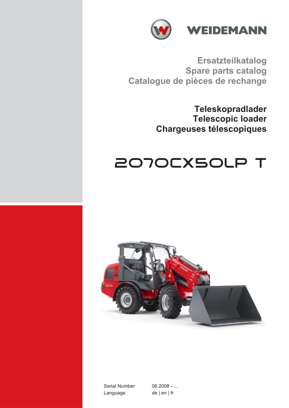 Weidemann 2070CX50LP T Telescopic Loader Parts Catalog SN 06.2008- DE EN FR - Image 2