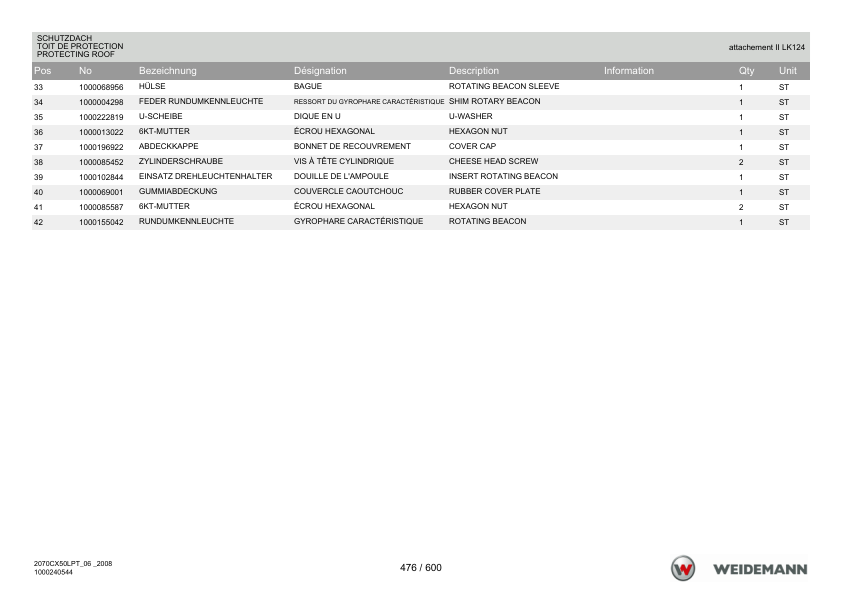 Weidemann 2070CX50LP Telescopic Loader Parts Catalog v1.0 DE FR EN - Image 10
