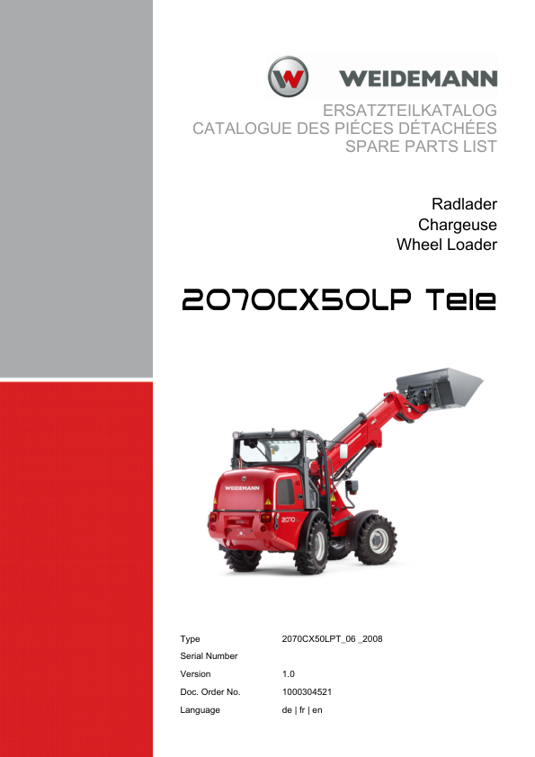 Weidemann 2070CX50LP Telescopic Loader Parts Catalog v1.0 DE FR EN - Image 2