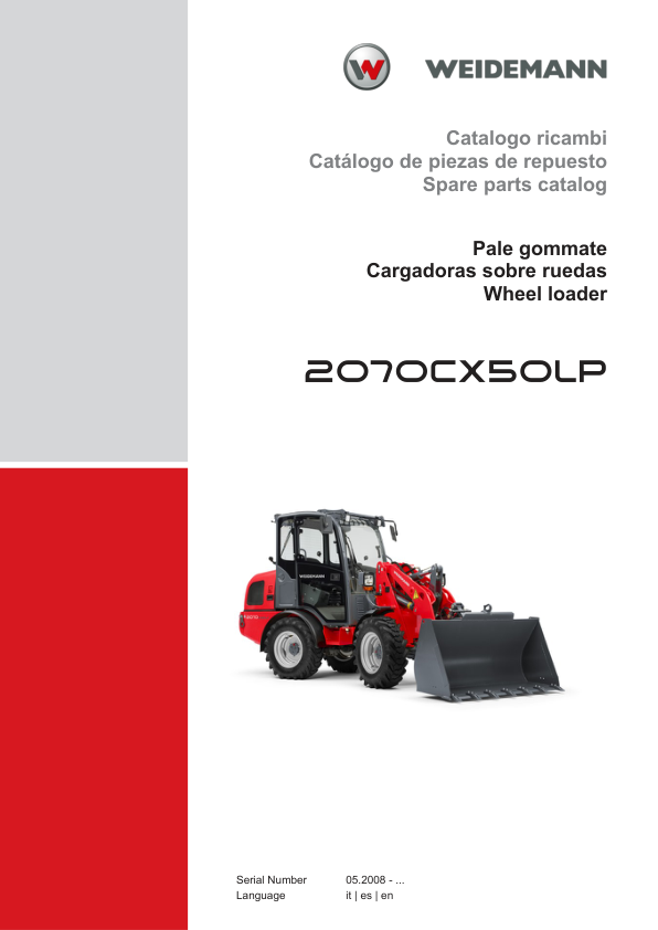 Weidemann 2070CX50LP Wheel Loader Parts Catalog SN 05.2008- IT ES EN - Image 2