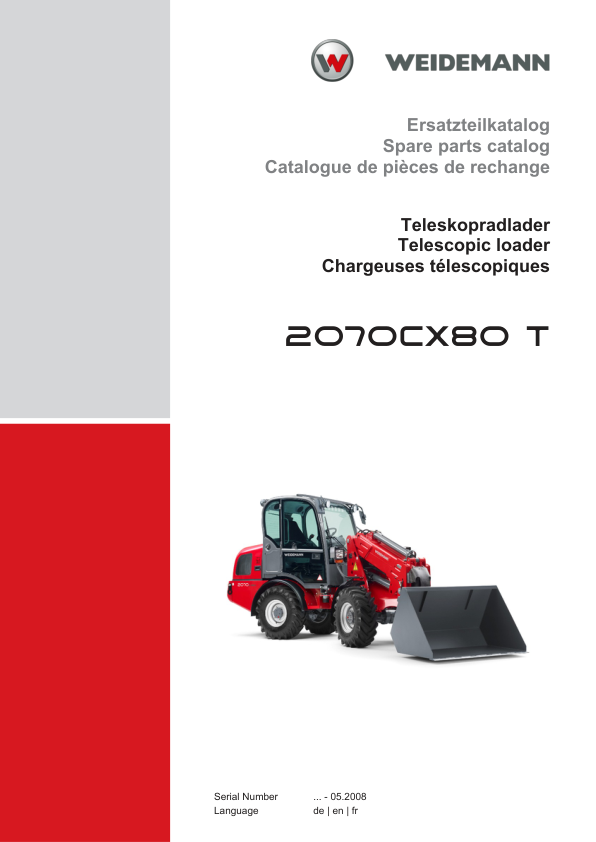 Weidemann 2070CX80 T Tele Wheel Loader Parts Catalog SN -05.2008 DE EN FR - Image 2