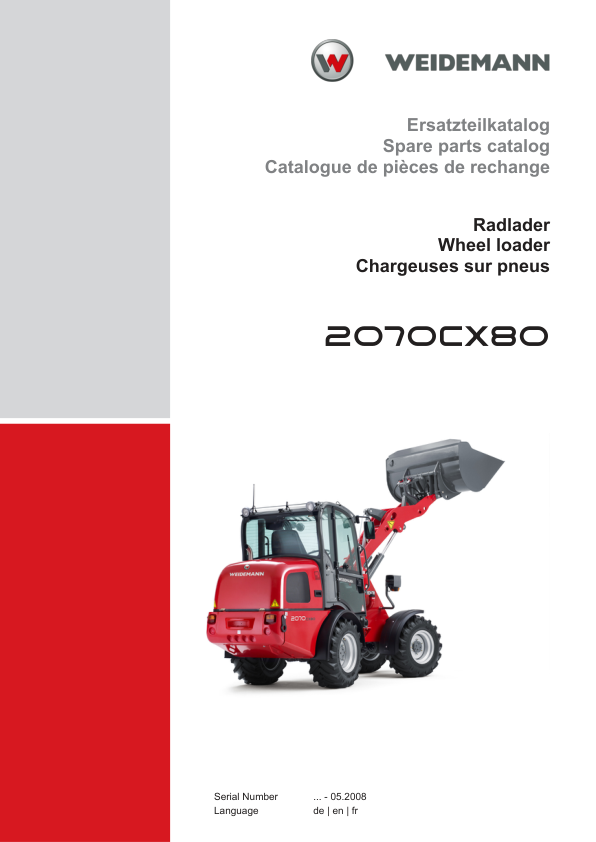 Weidemann 2070CX80 Wheel Loader Parts Catalog SN -05.2008 DE EN FR - Image 2