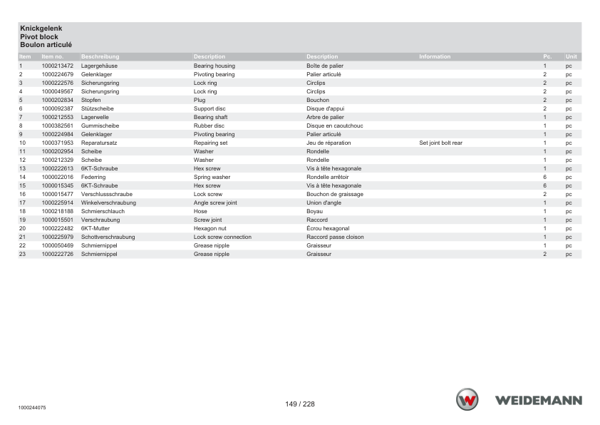 Weidemann 2070CX80 Wheel Loader Parts Catalog SN -05.2008 DE EN FR - Image 6