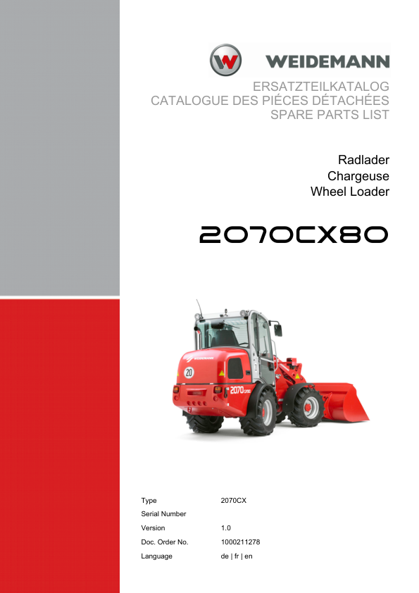 Weidemann 2070CX80 Wheel Loader Parts Catalog v1.0 DE FR EN 10000211278 - Image 2