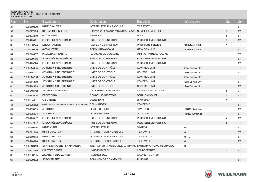 Weidemann 2070CX80 Wheel Loader Parts Catalog v1.0 DE FR EN 10000211278 - Image 6