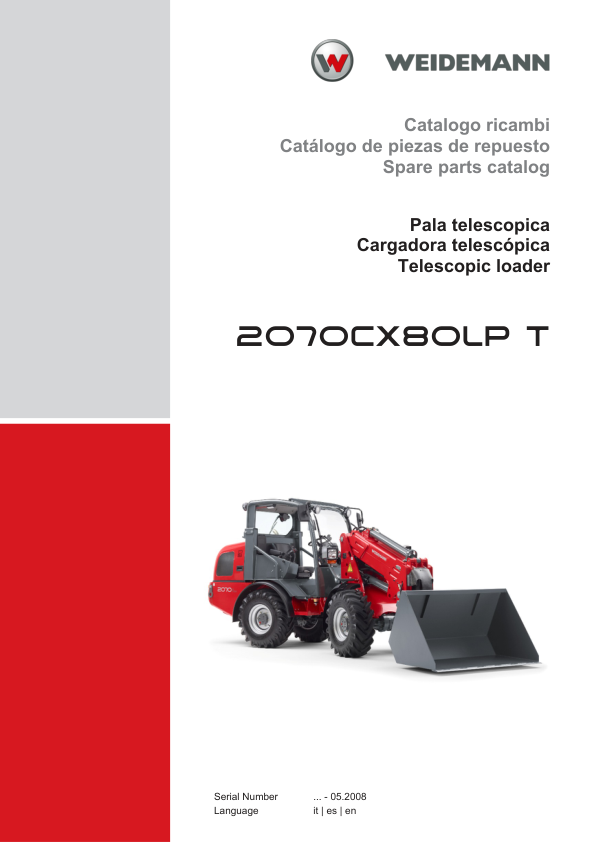 Weidemann 2070CX80LP T Tele Wheel Loader Parts Catalog SN -05.2008 IT ES EN - Image 2