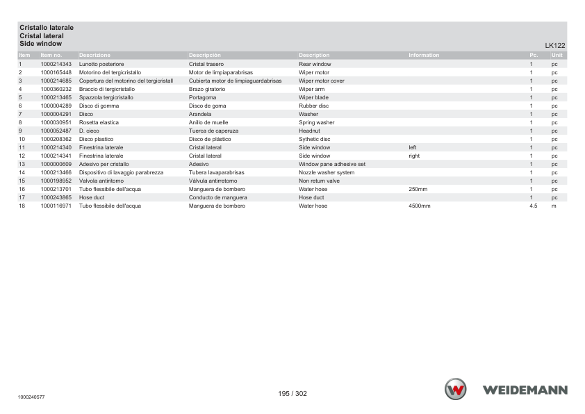 Weidemann 2070CX80LP T Tele Wheel Loader Parts Catalog SN -05.2008 IT ES EN - Image 8