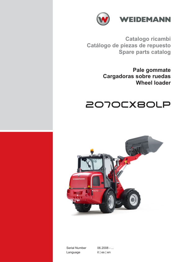 Weidemann 2070CX80LP Wheel Loader Parts Catalog SN 06.2008- IT ES EN - Image 2