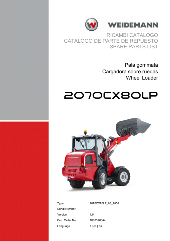 Weidemann 2070CX80LP Wheel Loader Parts Catalog v1.0 IT ES EN 10000326044 - Image 2
