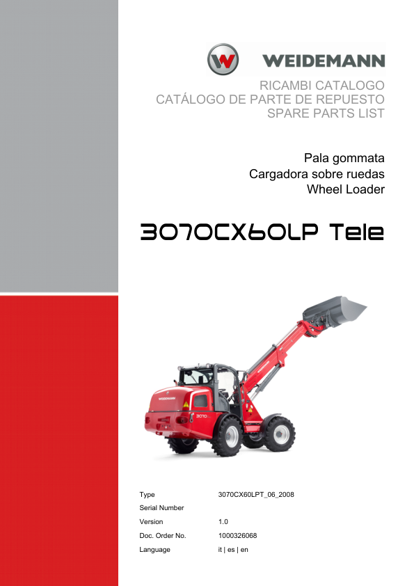 Weidemann 3070CX60LP Telescopic Loader Parts Catalog v1.0 IT ES EN - Image 2