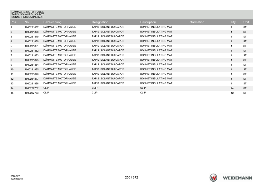 Weidemann 3070CX80 3070CXT Telescopic Loader Parts Catalog v1.0 DE FR EN - Image 9