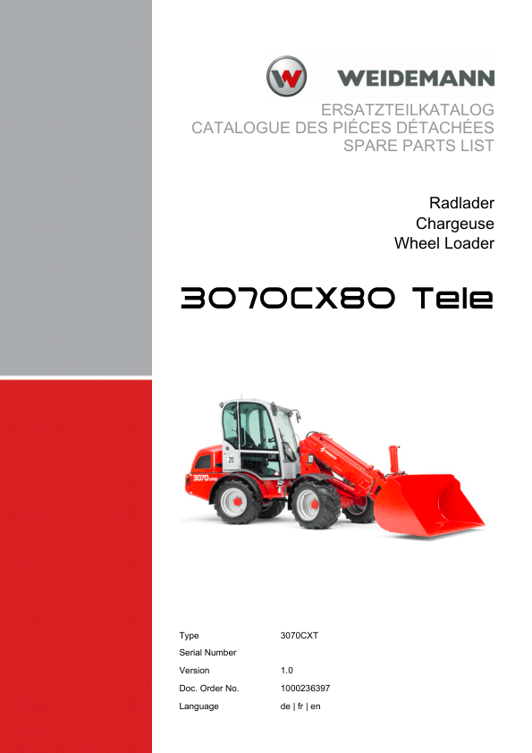 Weidemann 3070CX80 3070CXT Telescopic Loader Parts Catalog v1.0 DE FR EN - Image 2