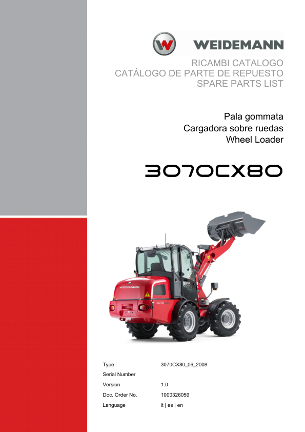 Weidemann 3070CX80 Wheel Loader Parts Catalog v1.0 IT ES EN - Image 2
