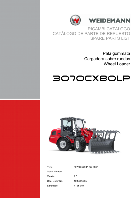 Weidemann 3070CX80LP Wheel Loader Parts Catalog v1.0 IT ES EN 06.2008 - Image 2