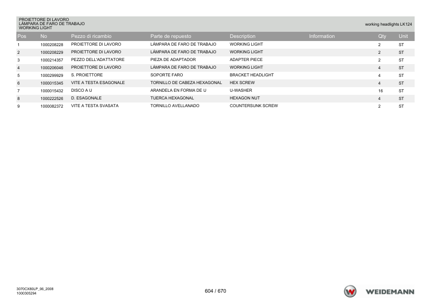 Weidemann 3070CX80LP Wheel Loader Parts Catalog v1.0 IT ES EN 06.2008 - Image 13