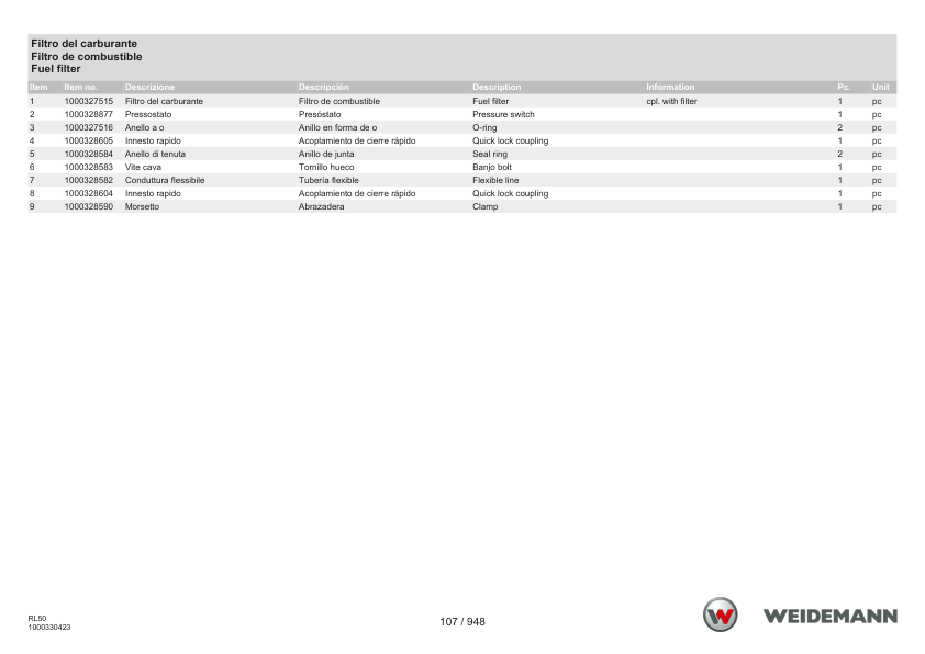 Weidemann 3080 T Stage V Telescopic Loader Parts Catalog IT ES EN - Image 6
