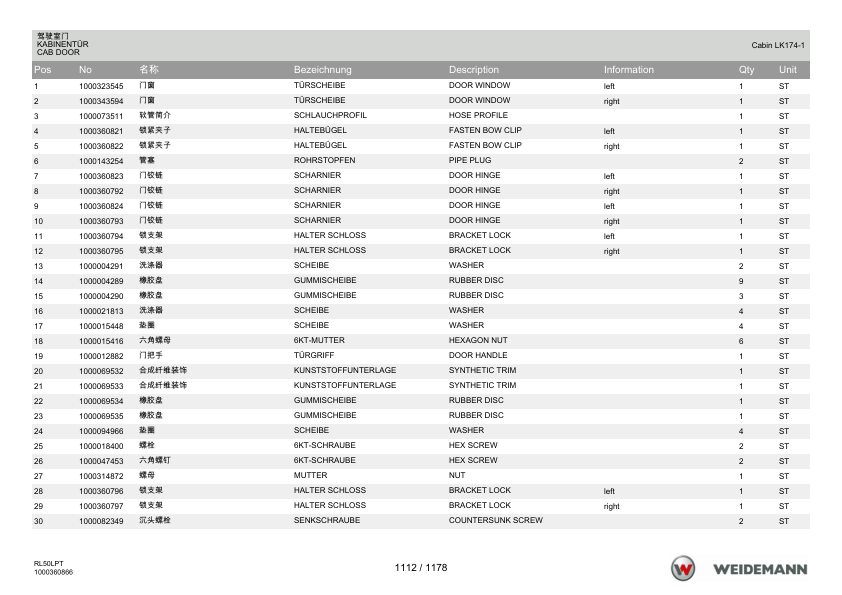 Weidemann 3080LPT Telescopic Loader Parts Catalog v1.0 ZH DE EN - Image 6