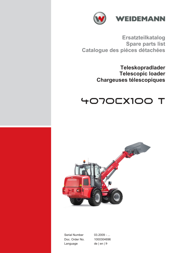 Weidemann 4070CX100 T Telescopic Loader Parts Catalog SN 03.2009- DE EN FR - Image 2