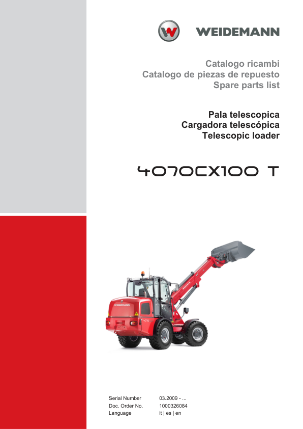 Weidemann 4070CX100 T Telescopic Loader Parts Catalog SN 03.2009- IT ES EN - Image 2