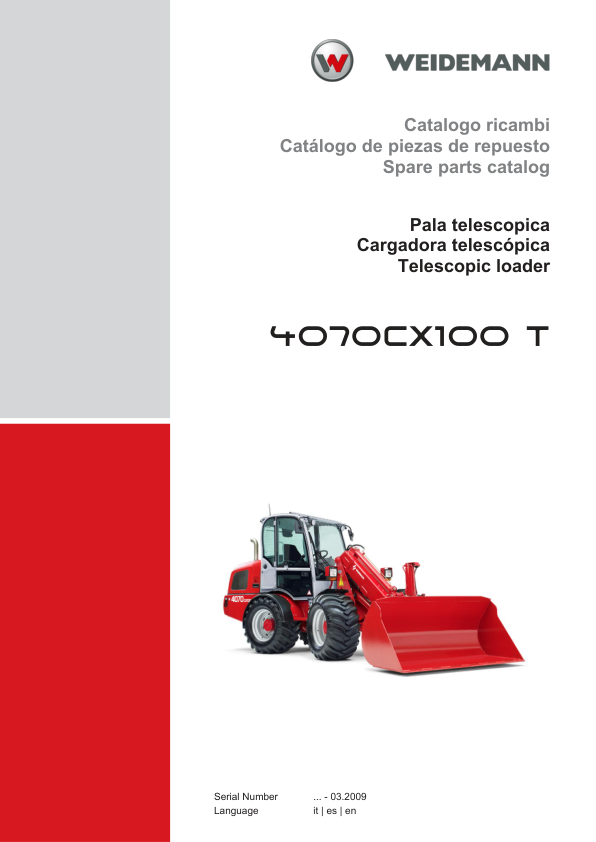 Weidemann 4070CX100 T Telescopic Loader Parts Catalog SN -03.2009 IT ES EN - Image 2